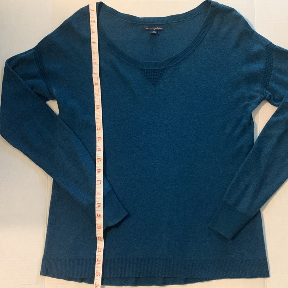 American Eagle Outfitters Solid Teal Long Sleeve Crewneck Pullover Sweater Small - Picture 3 of 5